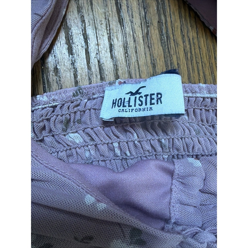 Hollister Floral Summer Mini Dress XS Lavender Tie Front Ruched Semi Sheer Boho - Picture 5 of 13